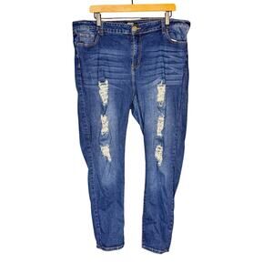 Jack David Womens Plus Size 20 Blue Denim Jeans Stretch Skinny Ripped Distressed